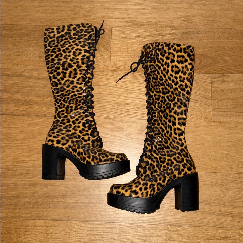 ROC Boots Australia Leopard Print Platform Lace Up Boots
